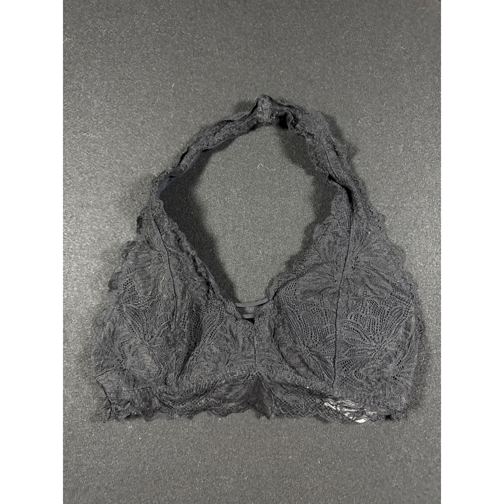 Gilly Hicks Hollister Black Floral Lace Halter Bralette Size L